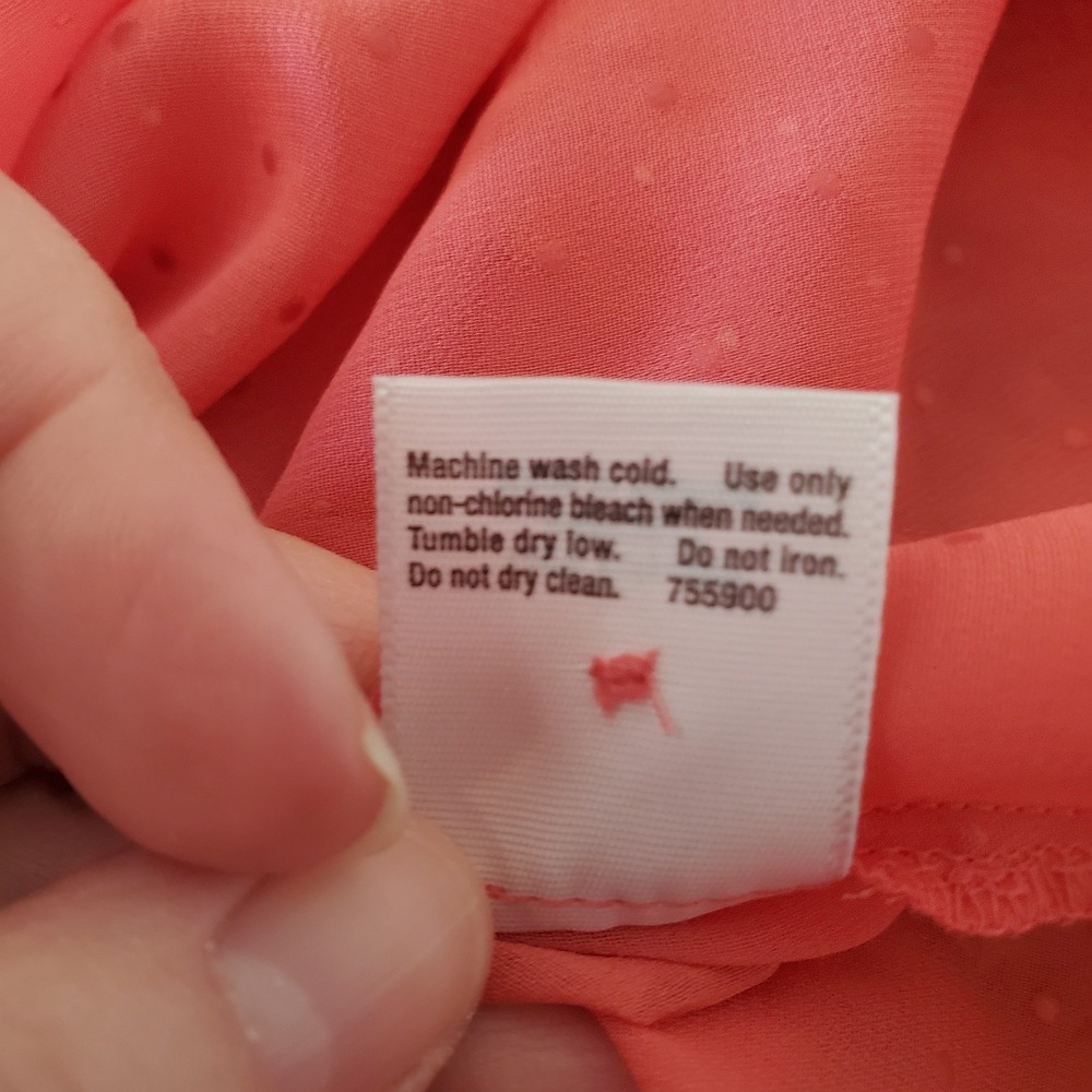 a.n.a. sz Petite L spice coral sheer long slv top NWT gold dot feminine romantic - Picture 12 of 14